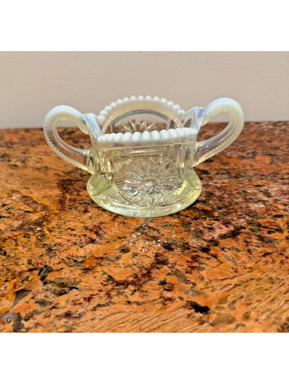 Vintage Northwood Diadem Sunburst on Shield Opalescent Sugar Bowl Antique Glass